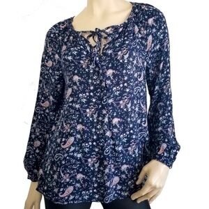 Lucky Brand navy and paisley peasant top